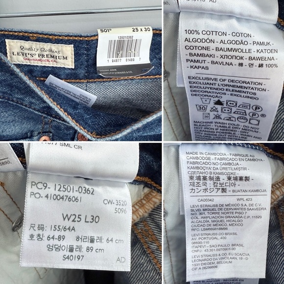 NWT Levi's Premium 501 ORIGINAL FIT WOMEN'S JEANS Market Sixth Street 25 Long - Picture 13 of 16